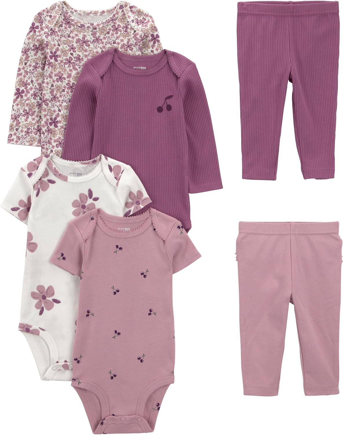 Simple Joys by Carter’s Baby Girls 6-piece Bodysuits (Short and Long Sleeve) and Pants Set