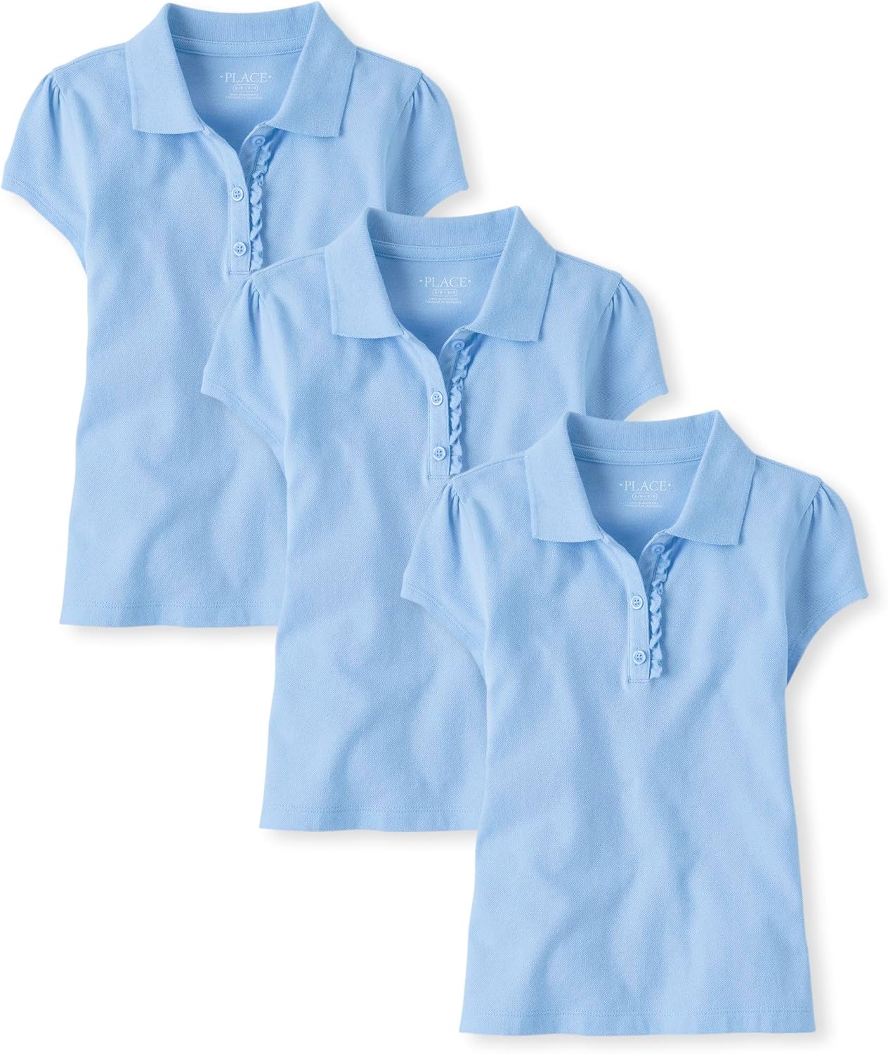 The Children’s Place Girls’ Short Sleeve Ruffle Pique Polo, 3 Pack