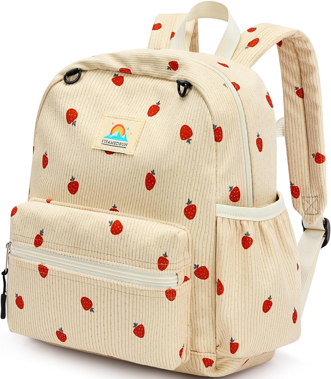 STEAMEDBUN Corduroy Toddler Backpack for Girls 2-4: Kids backpack for Boys Girls – 12 inch Preschool Kindergarten Backpacks – Strawberry