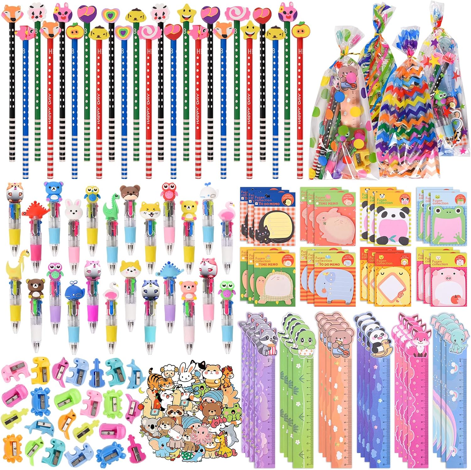 Ulema 24 Pack Cute Cartoon Animal Stationery Set,Birthday Gifts for Boys Girls School Goodie Bags School Classroom Games Rewards.