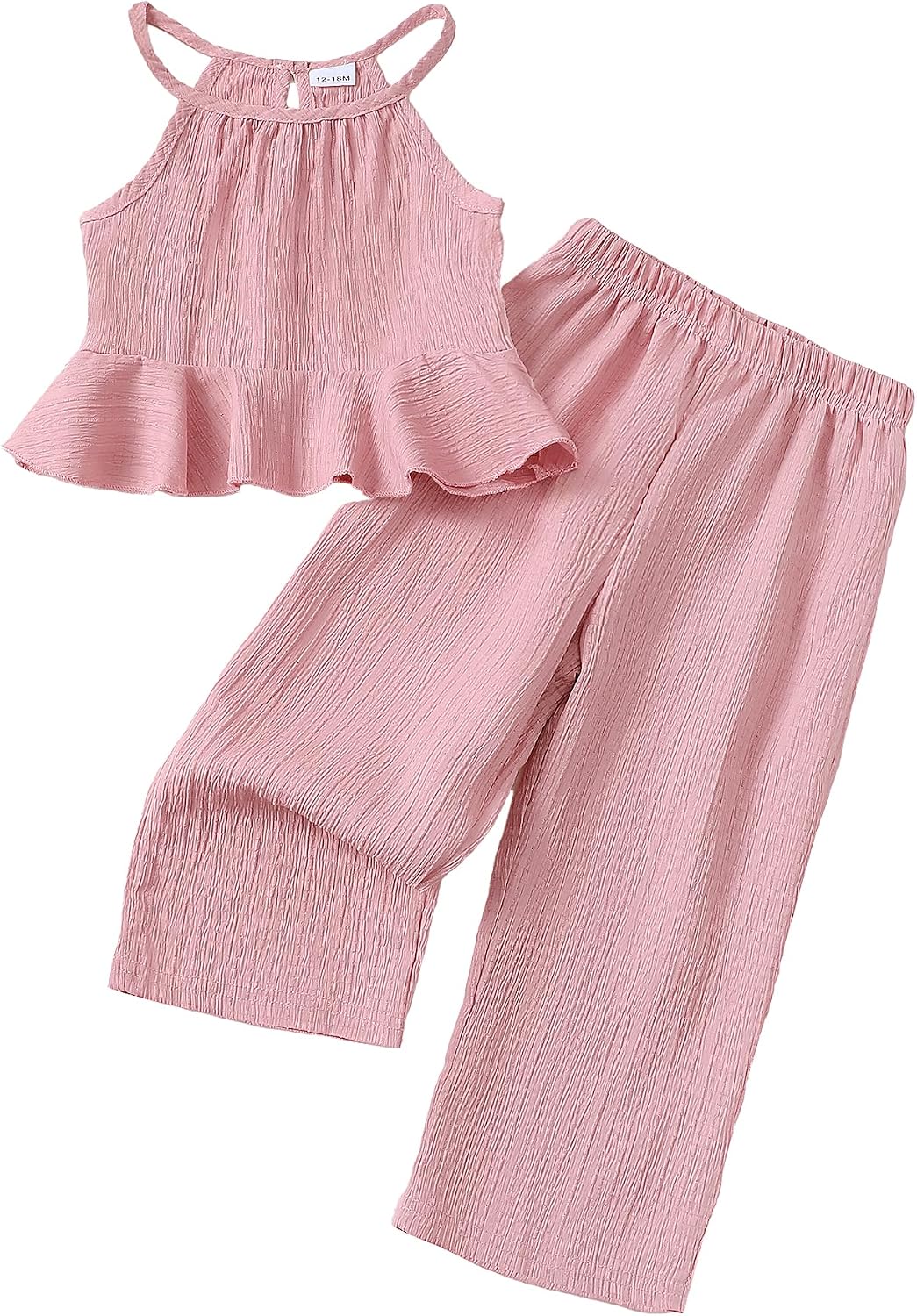 Kucnuzki Baby Girl Clothes Toddler Girl Summer Outfits Sleeveless Ruffle Halter Tops Wide Leg Pants Kids Clothing Set