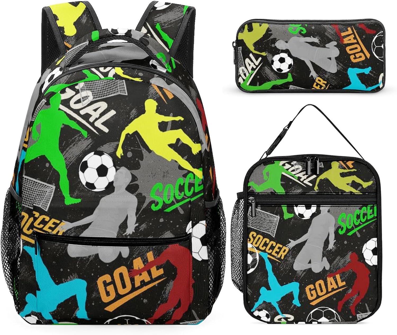 Soccer Theme Backpack Set for Kids,School Bookbag with Lunch Box and Pencil Pouch Bag(Soccer-2)