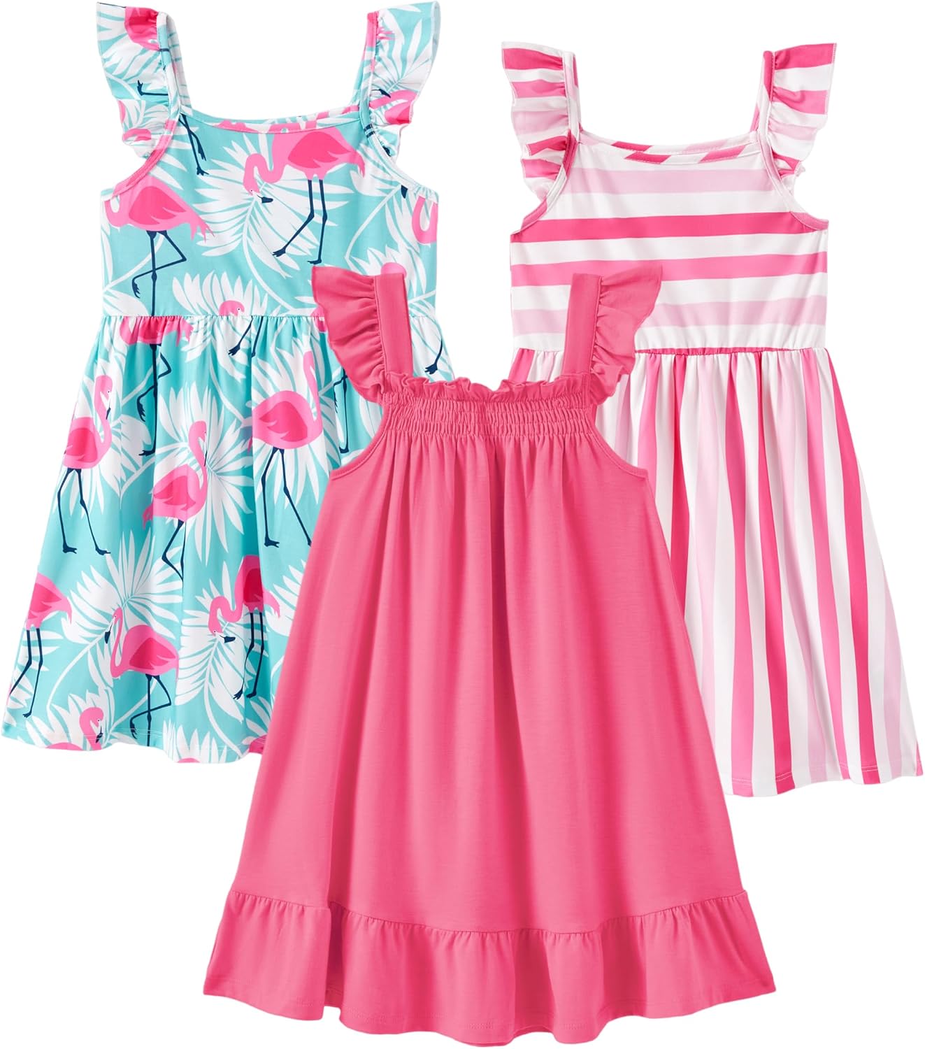 PATPAT Multipack Girl Toddler Dresses Sleeveless Flamingo Striped Toddler Casual Dresses