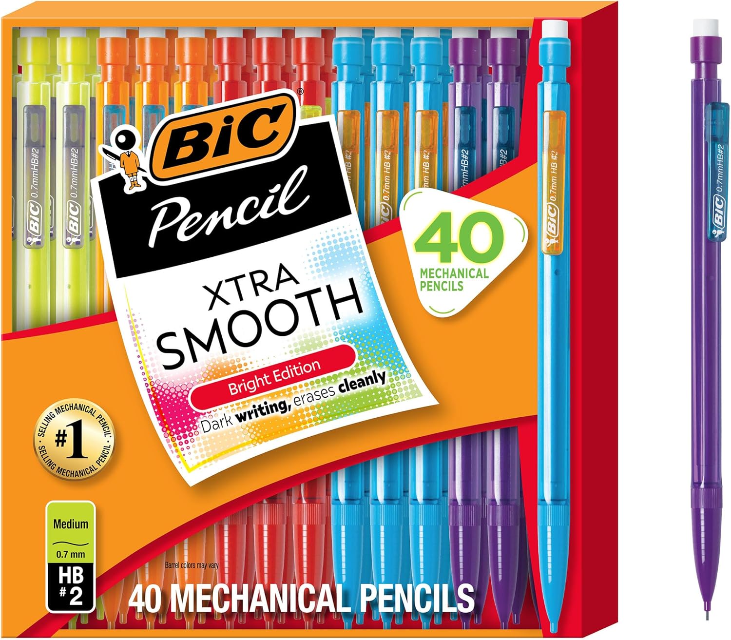 BIC Xtra Smooth Bright Edition Mechanical Pencils, 0.7 mm Medium Point, Bulk School Supplies for Students and Teachers, 40-Count Pack