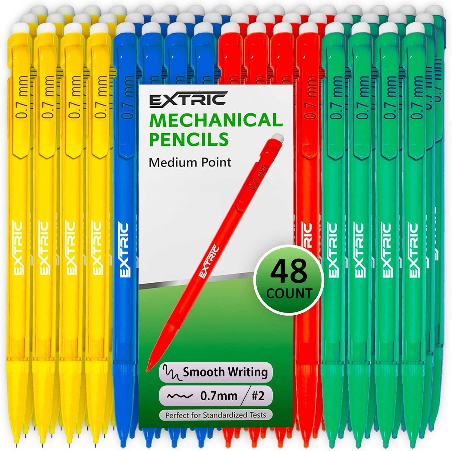EXTRIC Mechanical Pencils 0.7mm with Erasers, Medium Point Lead, HB #2, Assorted Barrels, 48 Count Bulk Pack for Office and School Supplies