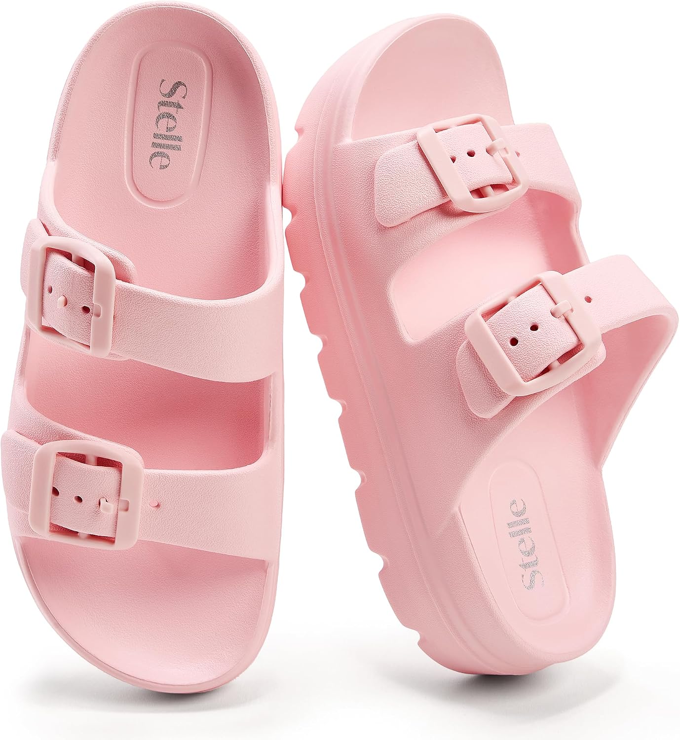 Stelle Girls Double Buckle Slide Sandals Boy Slippers Kids Summer Shoes Shower Beach Pool Slip on Clouds