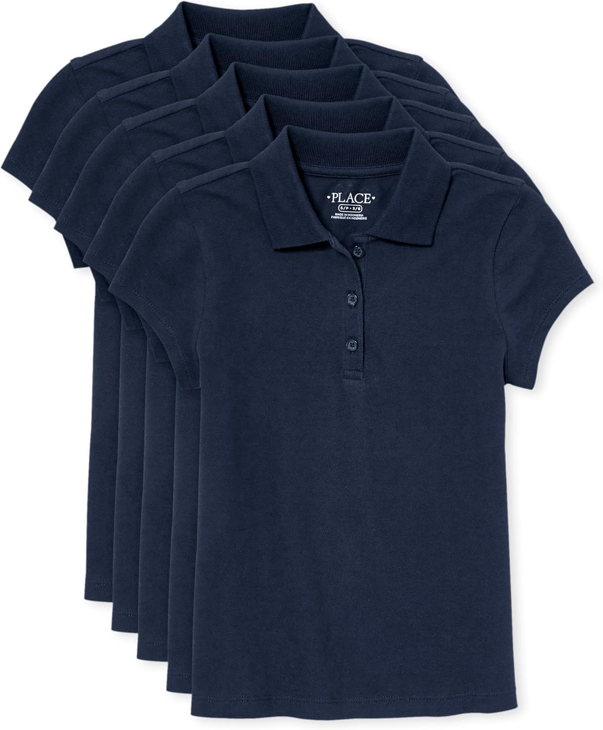 The Children’s Place Girls’ Short Sleeve Ruffle Pique Polo, 5 Pack
