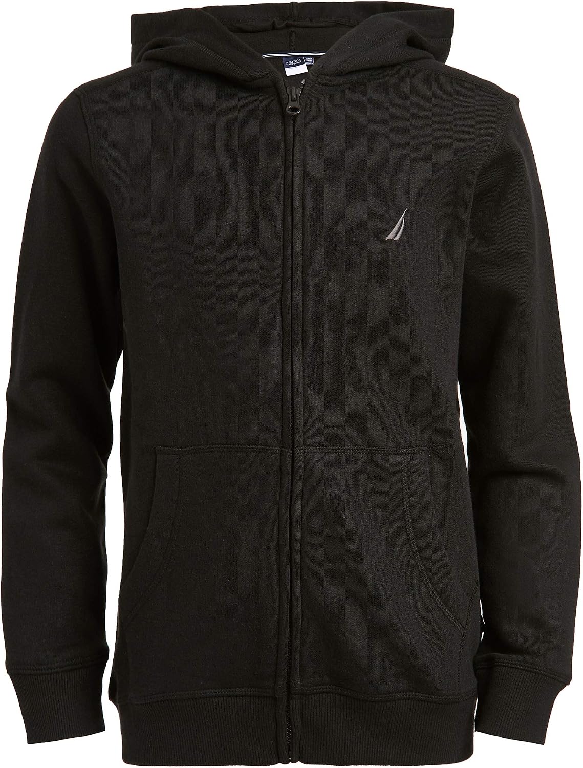 Nautica Boys’ Zip Up Hoodie Sweatshirt, Signature Logo Design, Kangaroo Pockets, Made With Lightweight Fleece