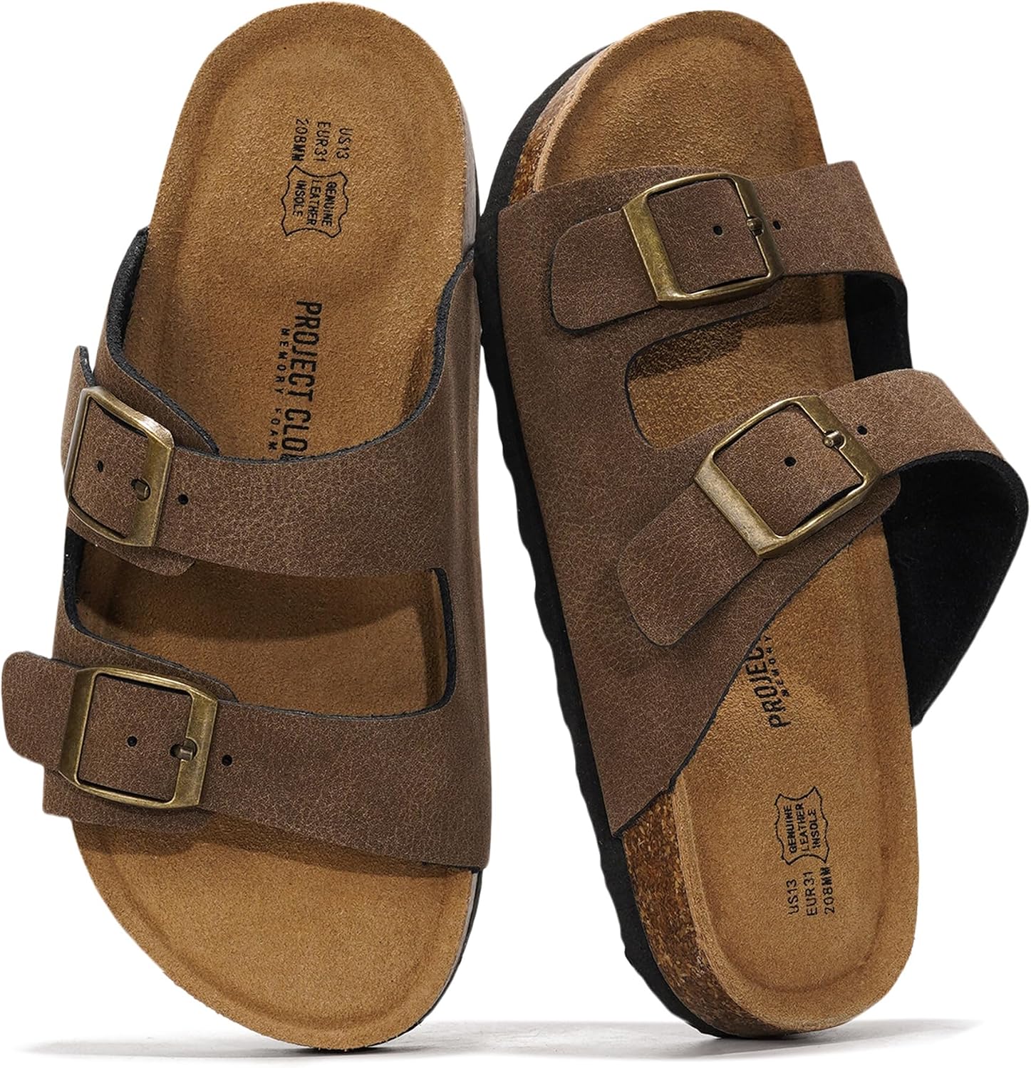 Project Cloud Kids Sandals 100% Genuine Leather – Natural Cork Footbed Non-Slip Slides for Kids – Lightweight Boys & Girls Sandals – Water-Resistant Girls & Boys Sandals