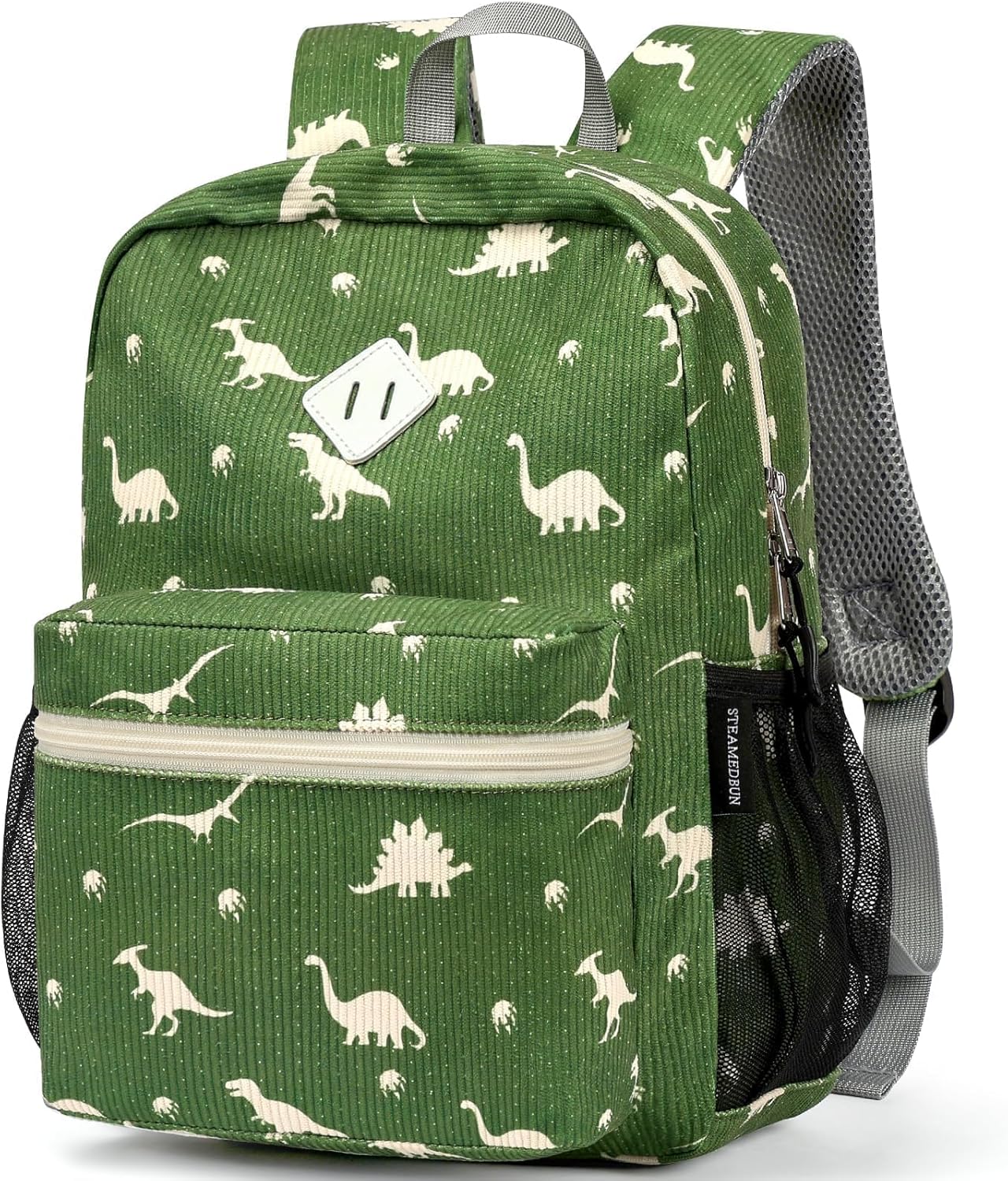 STEAMEDBUN Corduroy Kids Backpack for Boys Girls 3-8, Boys Backpack for Elementary Kindergarten – Dinosaur