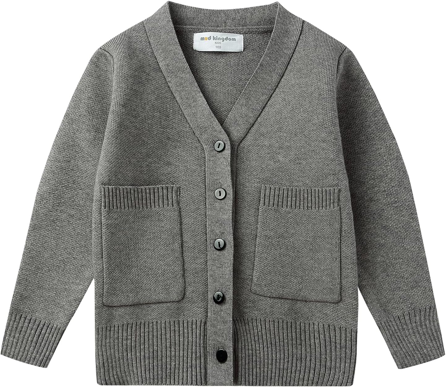 Mud Kingdom Little Boy Knitted Cardigan Solid V-Neck and Button Down Sweater Long Sleeve Fall Knit Outerwear