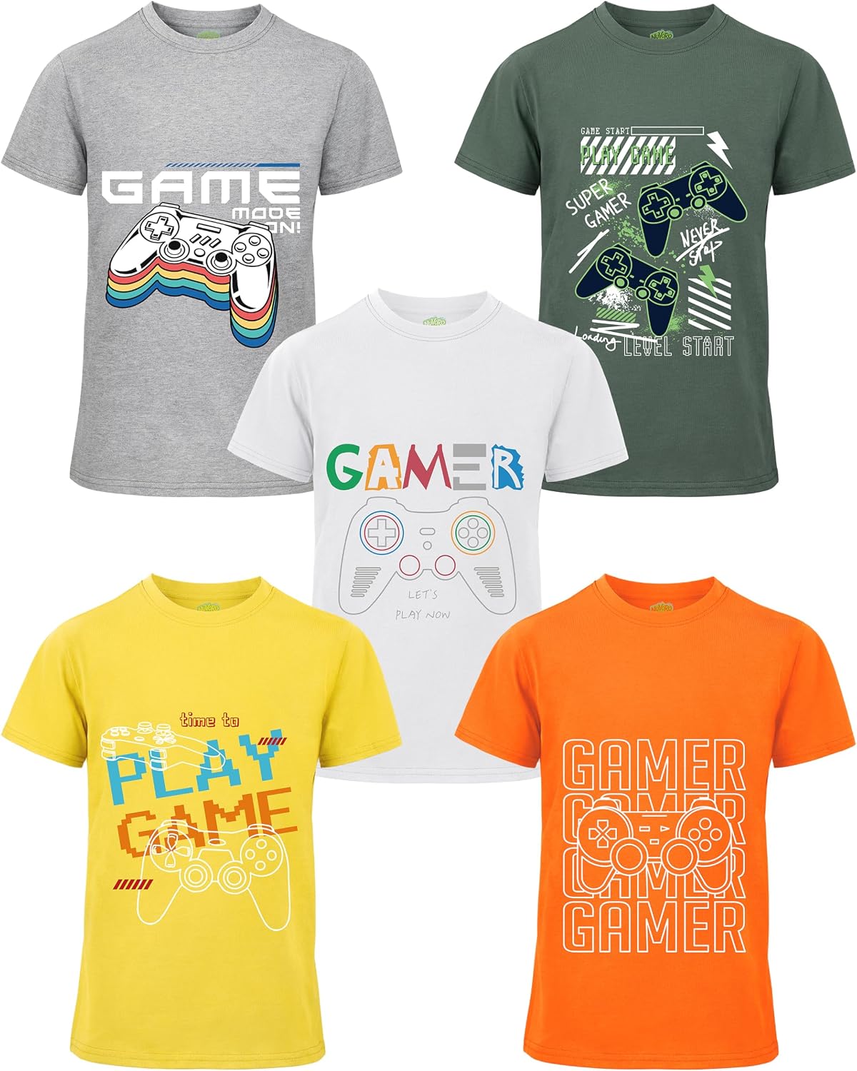 5 Pack Boys Shirts Cotton Youth Graphic T-Shirts Kids Crewneck Summer Tops Shirts for Boys with Print Tee Clothes