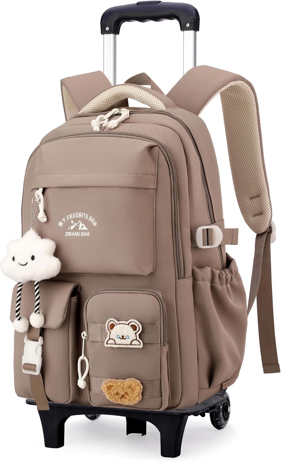 Kids Rolling Backpack for Girls Boys, Elementary & Middle School Bags with Wheels, Boys Roller Backpack Kids Bookbag with 2 Wheels, Khaki