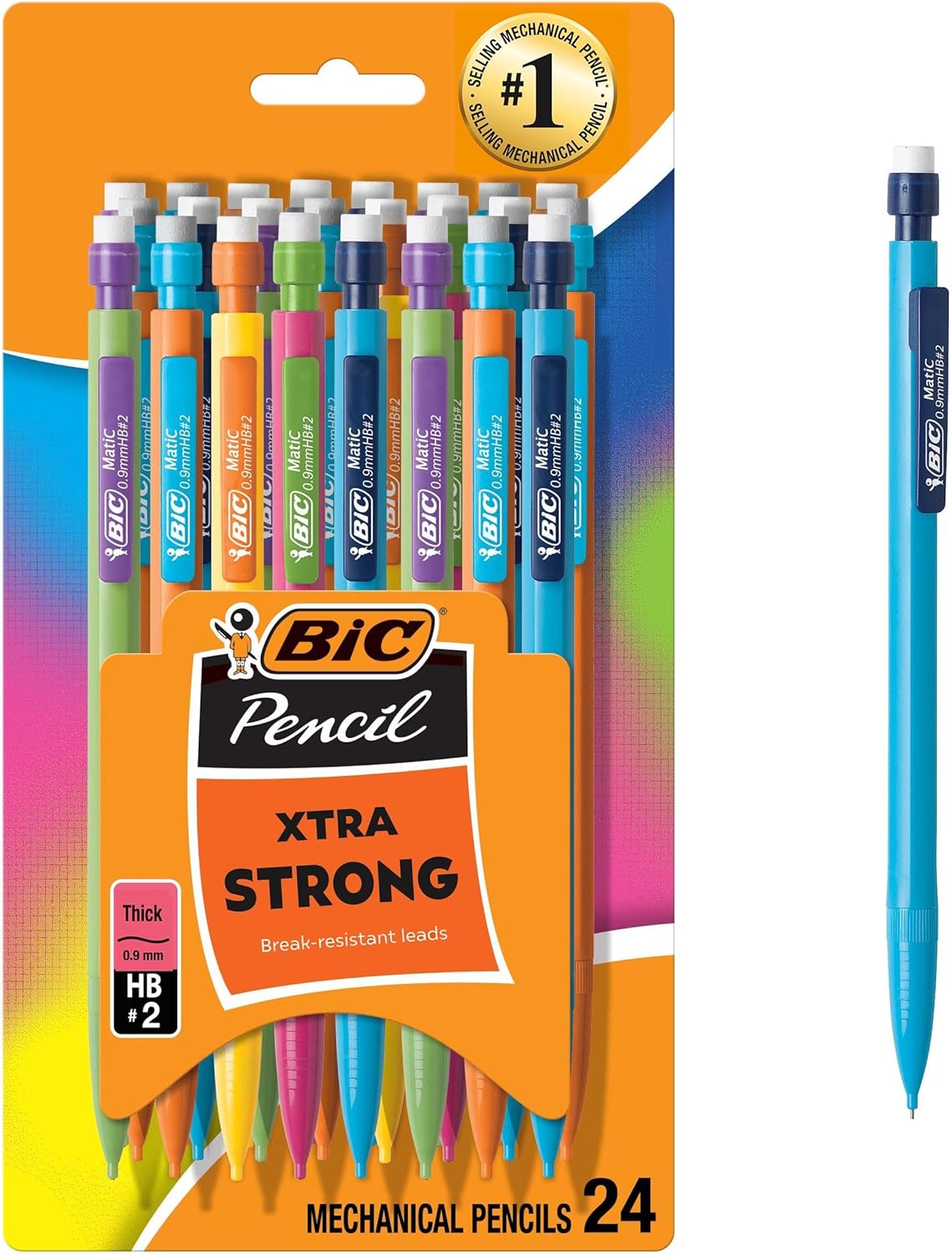 BIC Xtra Strong Mechanical Pencils with Erasers, Thick Point (0.9mm), 24-Count, Mechanical Pencils for School or Office Supplies