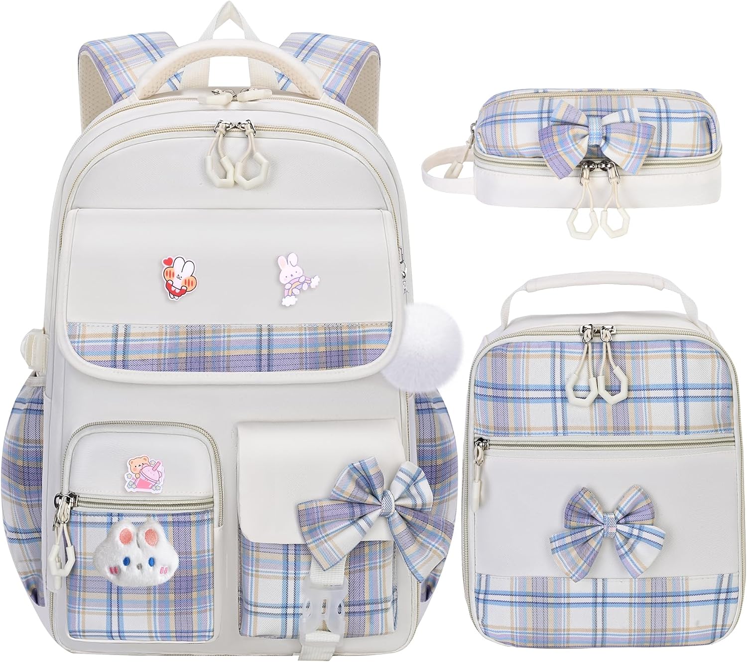 NSEQB Girls Backpack,Kids School Backpack With Lunch Box Pencil Case Set,Cute Childrens Schoolbag For Girls