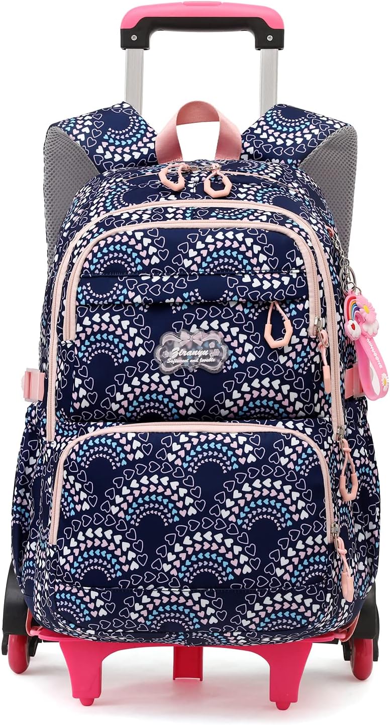Mfikaryi Girls Rolling Backpack Elementary Student Outdoor Travel Trolley Bag Bookbag with Wheels