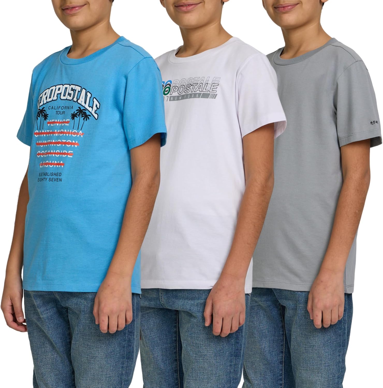 AEROPOSTALE Boys T Shirts, 3 Pack – Short Sleeve Tshirts for Boys, Cotton Blend Crewneck Youth Graphic Tees (Size 4-16)