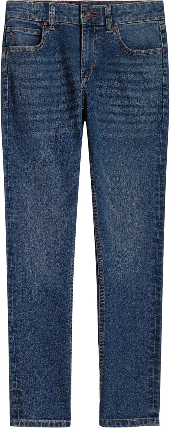 Tommy Hilfiger Boys’ 5-Pocket Stretch Slim Straight Leg Denim Jean, Zipper Fly & Button Closure