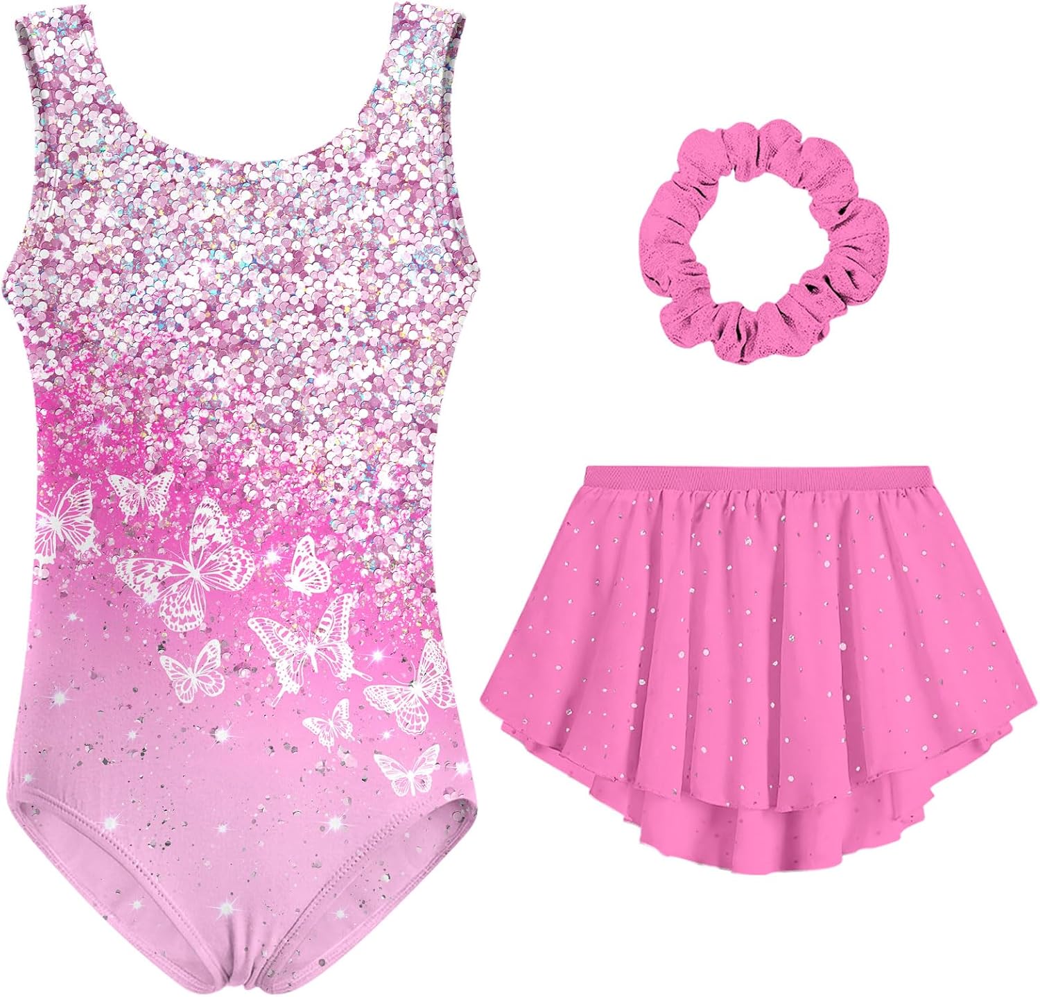 Idgreatim Girls Gymnastic Leotard Ballet Dance Dress Outfit with Removable Skirt Hair Scrunchie Combo 4-11 Years