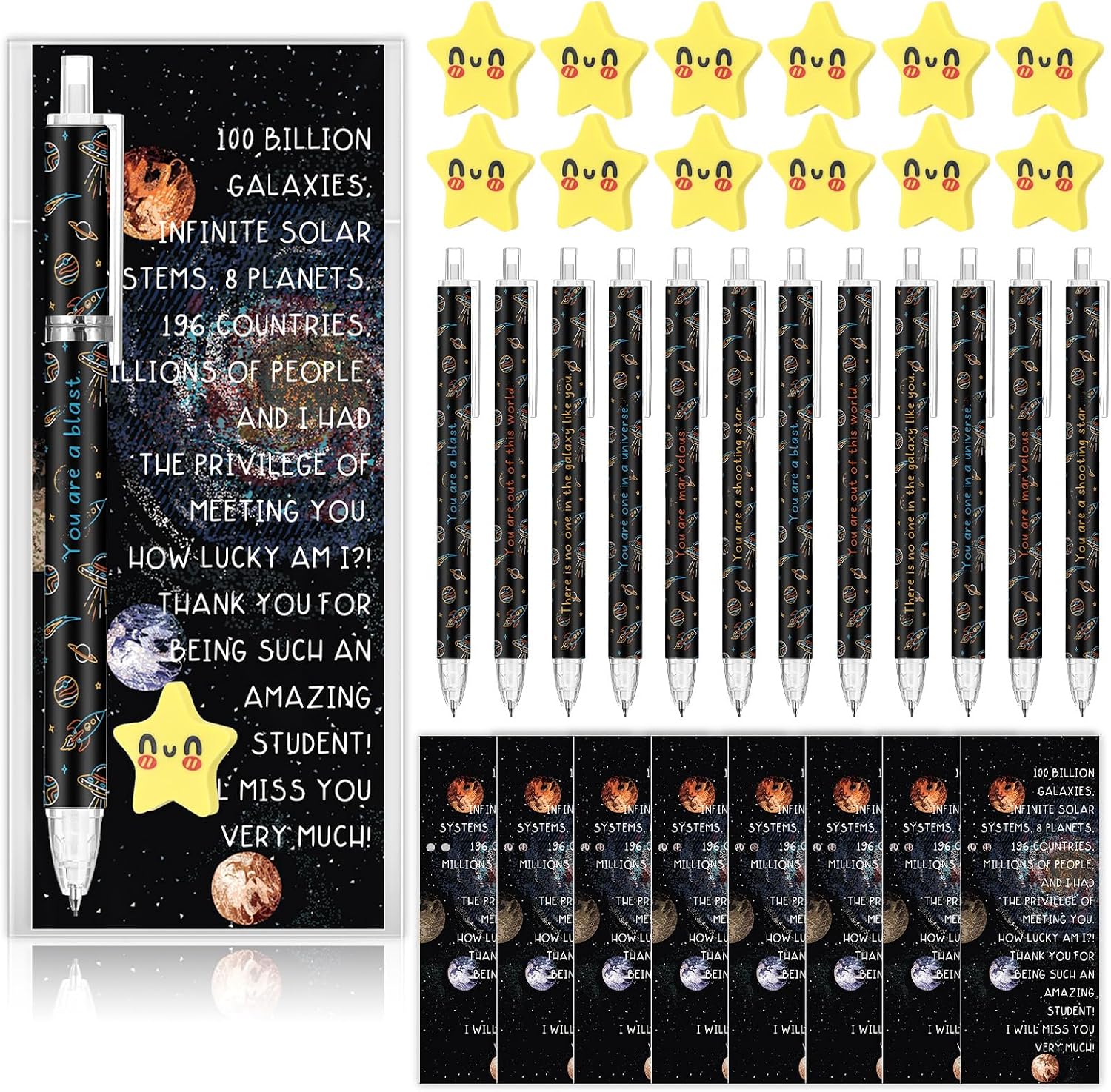 AmazingSpark 30 Sets End of Year Gift from Teacher Inspirational Space Astronaut Pencils Appreciation Gifts Bulk 6 Styles 0.7 mm Mechanical Pencils Erasers Positive Cards Graduation Student Staff