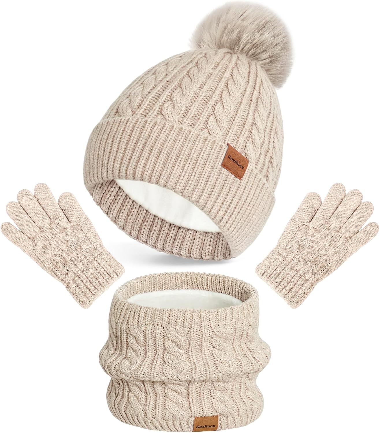 3 Pcs Kids Winter Hat Gloves Scarf Set, Toddler Knitted Beanie Hat Neck Warmer Mittens Fleece Lined Set for Boys and Girls
