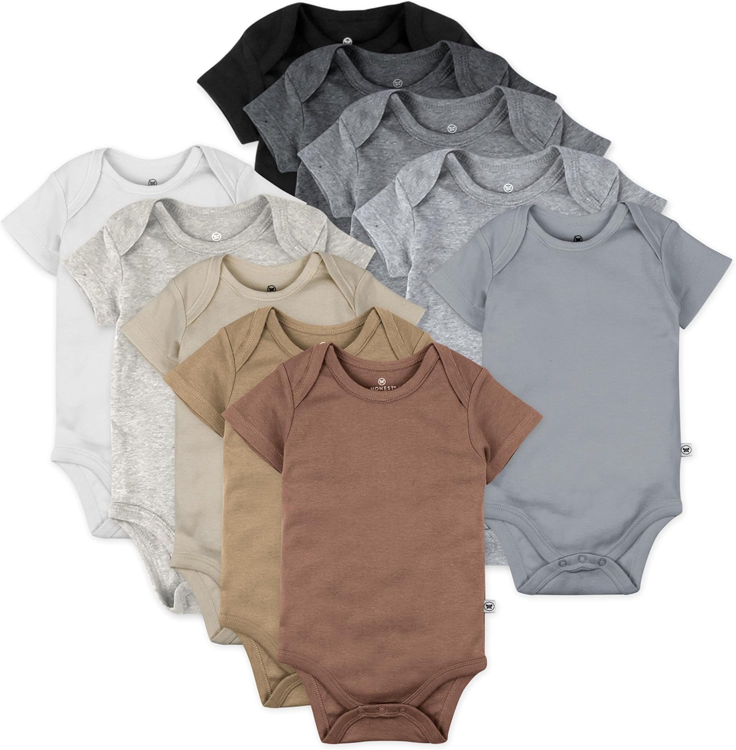 HonestBaby 10-Pack Short Sleeve Bodysuits One-Piece 100% Organic Cotton for Infant Baby Boys, Girls, Unisex, Earth Tones,0-3 Months