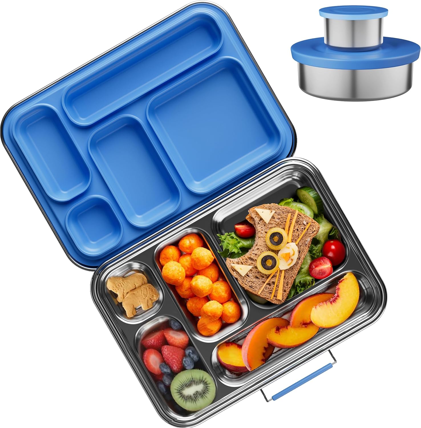 AOHEA Stainless Steel Bento Box Kids, Kids Metal Bento Lunch Box BPA Free Lunch Box Containers 304 Stainless Steel Bento Box for School and Office(Bule)