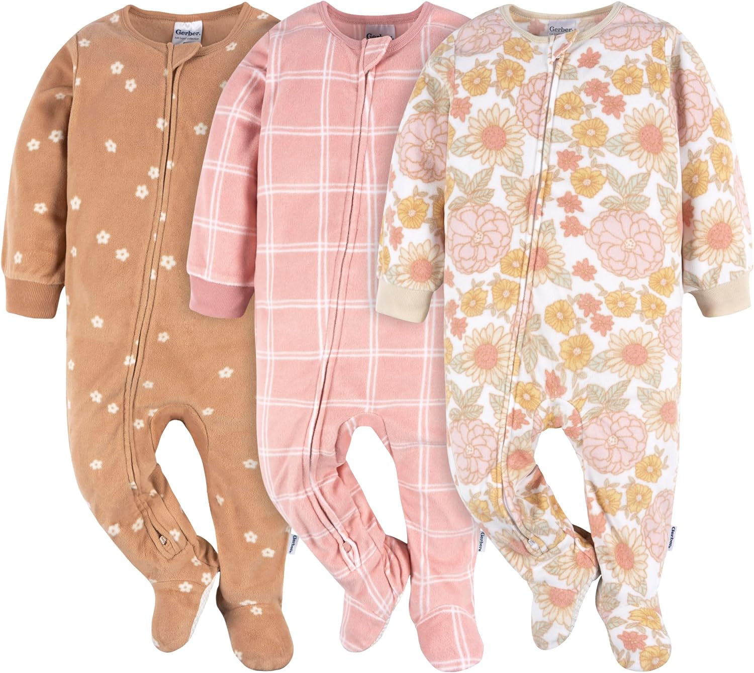Gerber Baby Girls’ Toddler Fleece Footed Pajamas 3-pack
