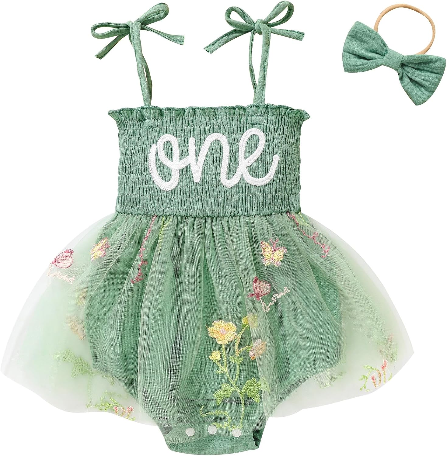 TITKKOP Baby Girl 1st Birthday Clothes One Year Old Tulle Romper Sleeveless Bodysuit Cake Smash Outfits