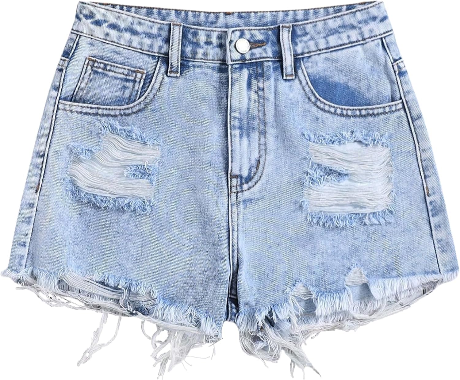 Girls Ripped Jeans Shorts High Waist Raw Hem Straight Leg Y2K Distressed Denim Shorts for Teen Girls 13Y-16Y