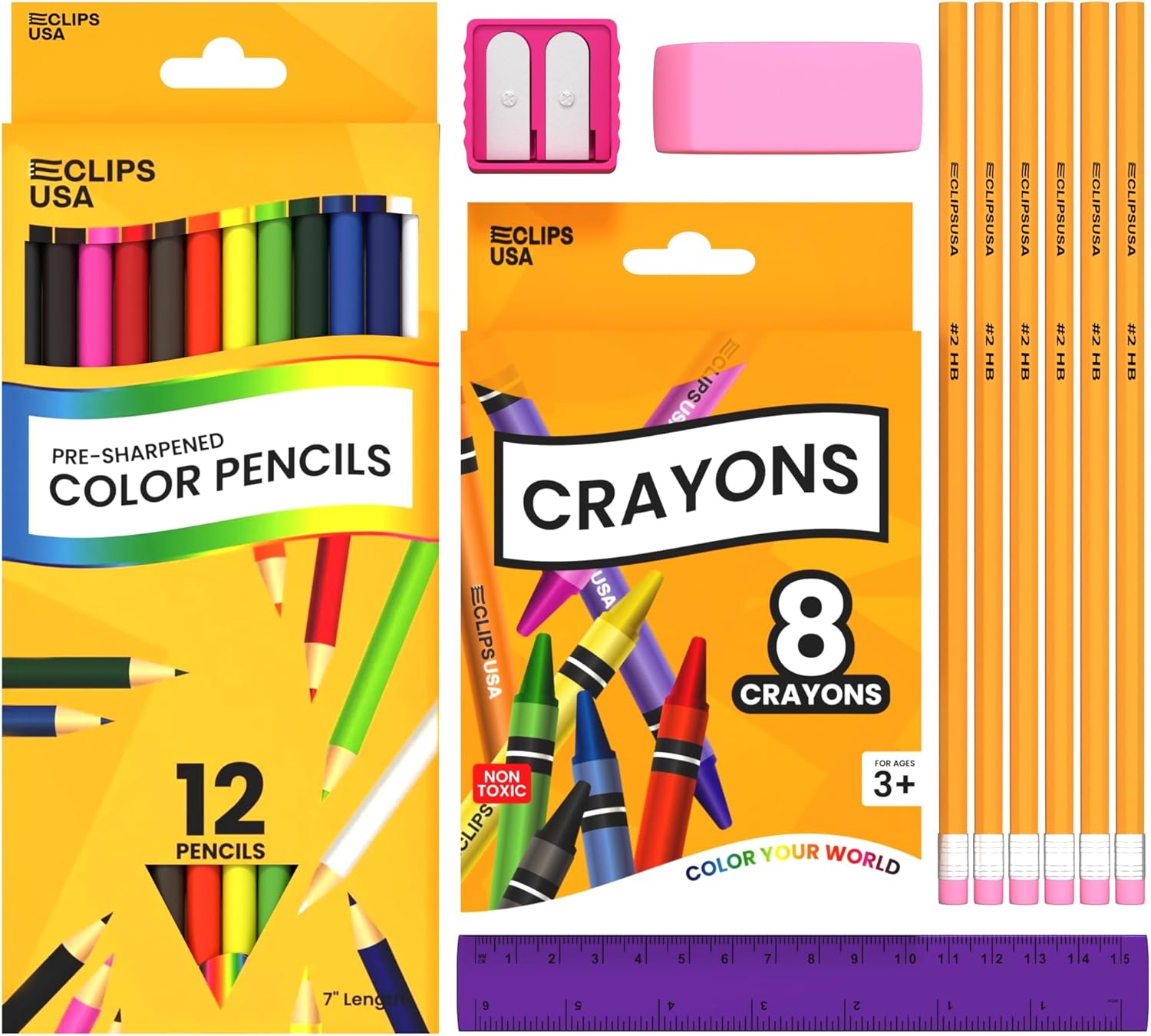Back to School Supplies Kit for kids, School Supplies Set, school Supply Kit, Colored Pencils For Kids, Color Pencil Set, Crayons Bulk for Classroom, Wooden Pencil #2 (1)