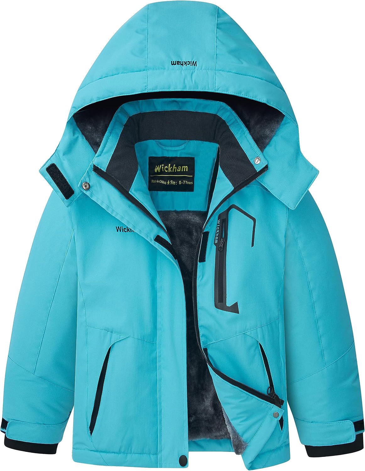 WICKHAM Girl’s Waterproof Ski Jacket Winter Warm Fleece Lined Snow Windproof Jackets Removable Hood Ski Coat for Kids
