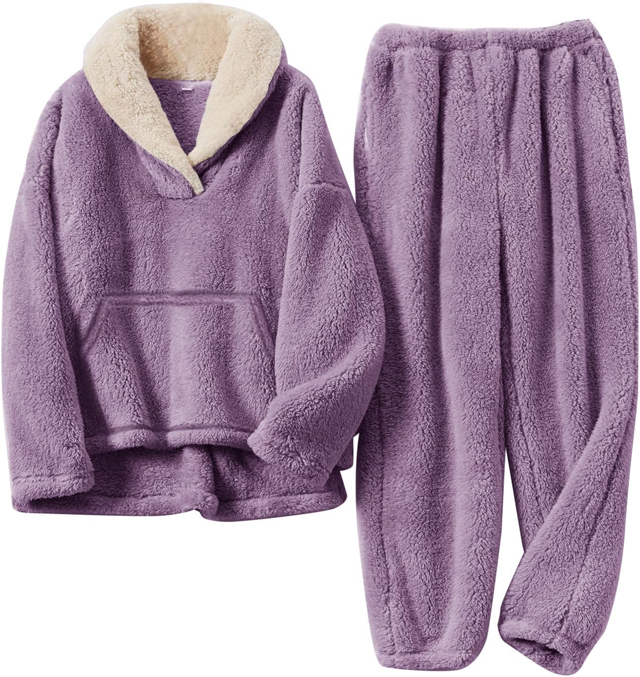 Girls Fuzzy Fleece Pants Set Winter Fluffy 2 Piece Outfits Flannel Pullover Sweatshirt Sets Sweatsuit 5-14 Years