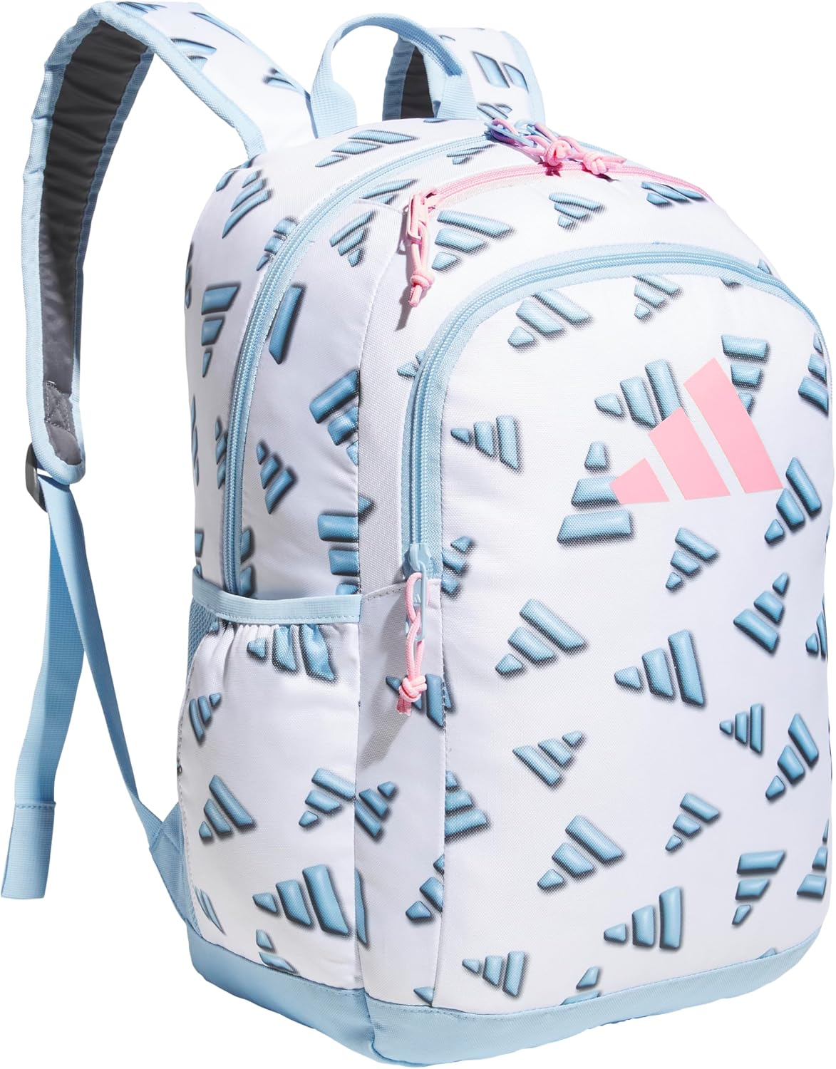 adidas Kids Affiliate Backpack – School Bag for Girls and Boys, 27L, 3D AOP White/Clear Sky Blue/Clear Pink, OSFA