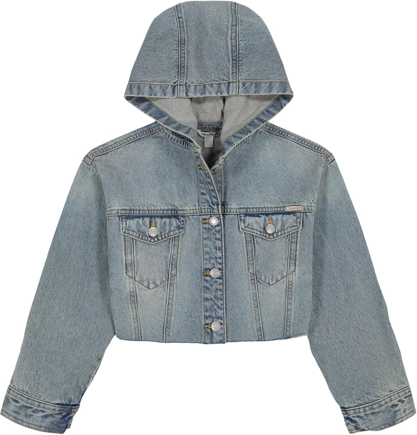 Calvin Klein Girls’ Hooded Denim Jean Jacket, Button Closure, Casual Style
