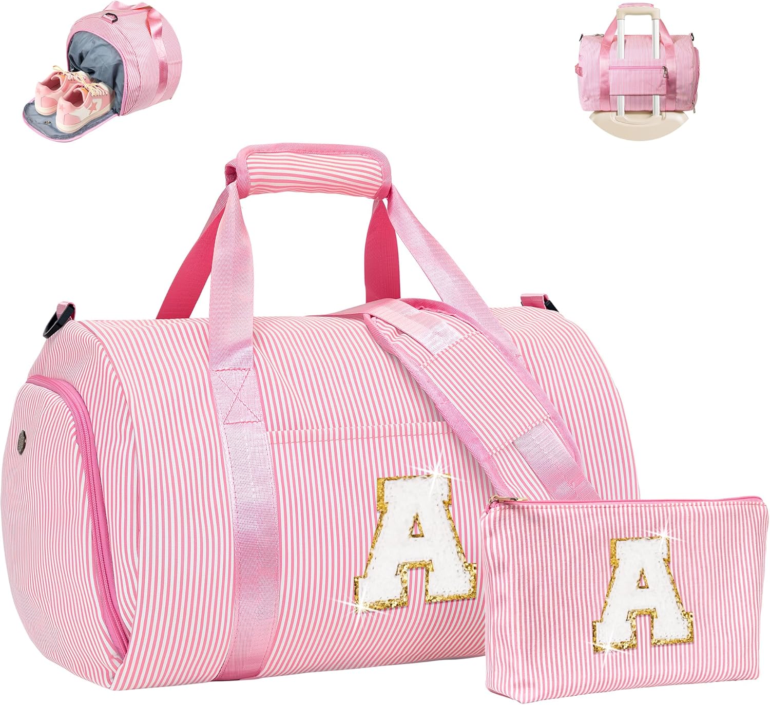 Birthday Gift-Gifts for 10 Years Old Girl, Girls Travel Duffle Bag, Dance Bag for Girls, Kids Overnight Bags with Shoe Compartment & Makeup Pouch, Teen Girl Gifts Trendy Stuff (Letter A)