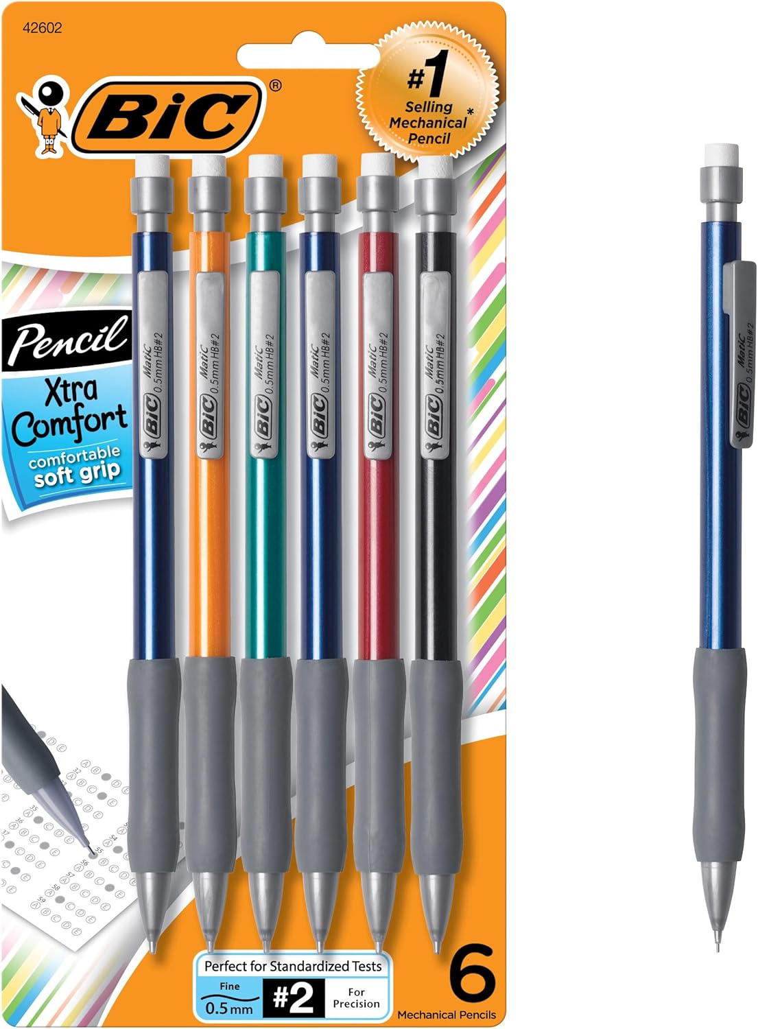 BIC Xtra Comfort Mechanical Pencils with Erasers, Fine Point (0.5mm), 6-Count Pack Mechanical Drafting Pencil Set