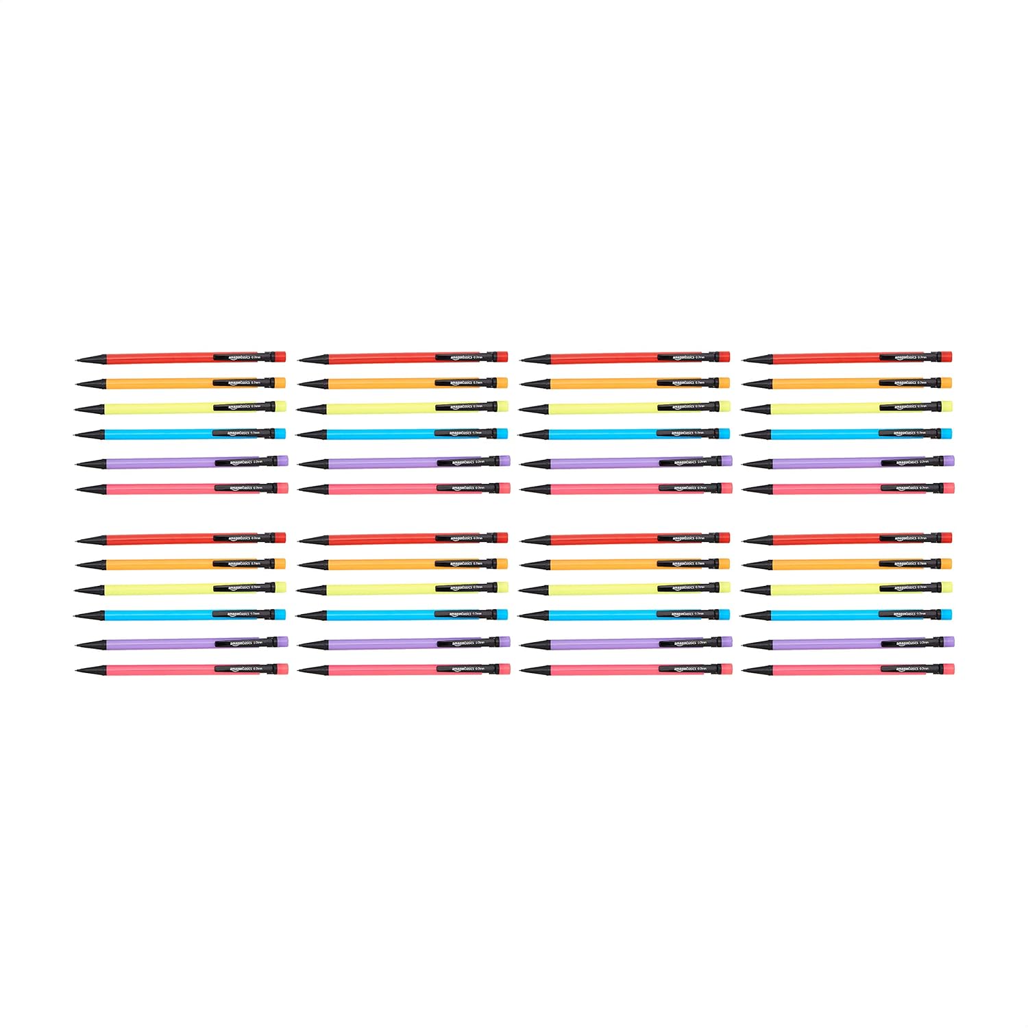 Amazon Basics Mechanical Pencils 0.7mm for Writing, Drawing, School and Office Supplies, with Eraser, Multicolor, 48-Pack