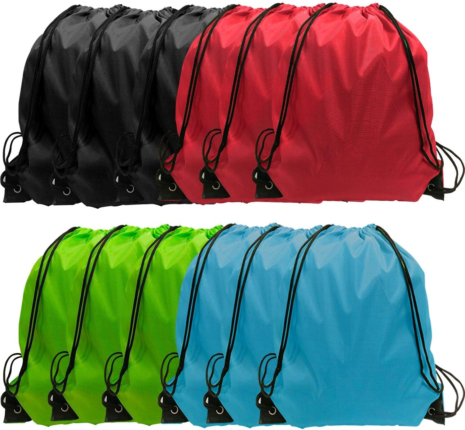 GoodtoU Drawstring Backpack Bulk, 12 Pack Cinch Bags for Gym, School & Travel, Lightweight Drawstring Bags for Men Women Kids, 15.5 x 13.5 in, 4 Colors