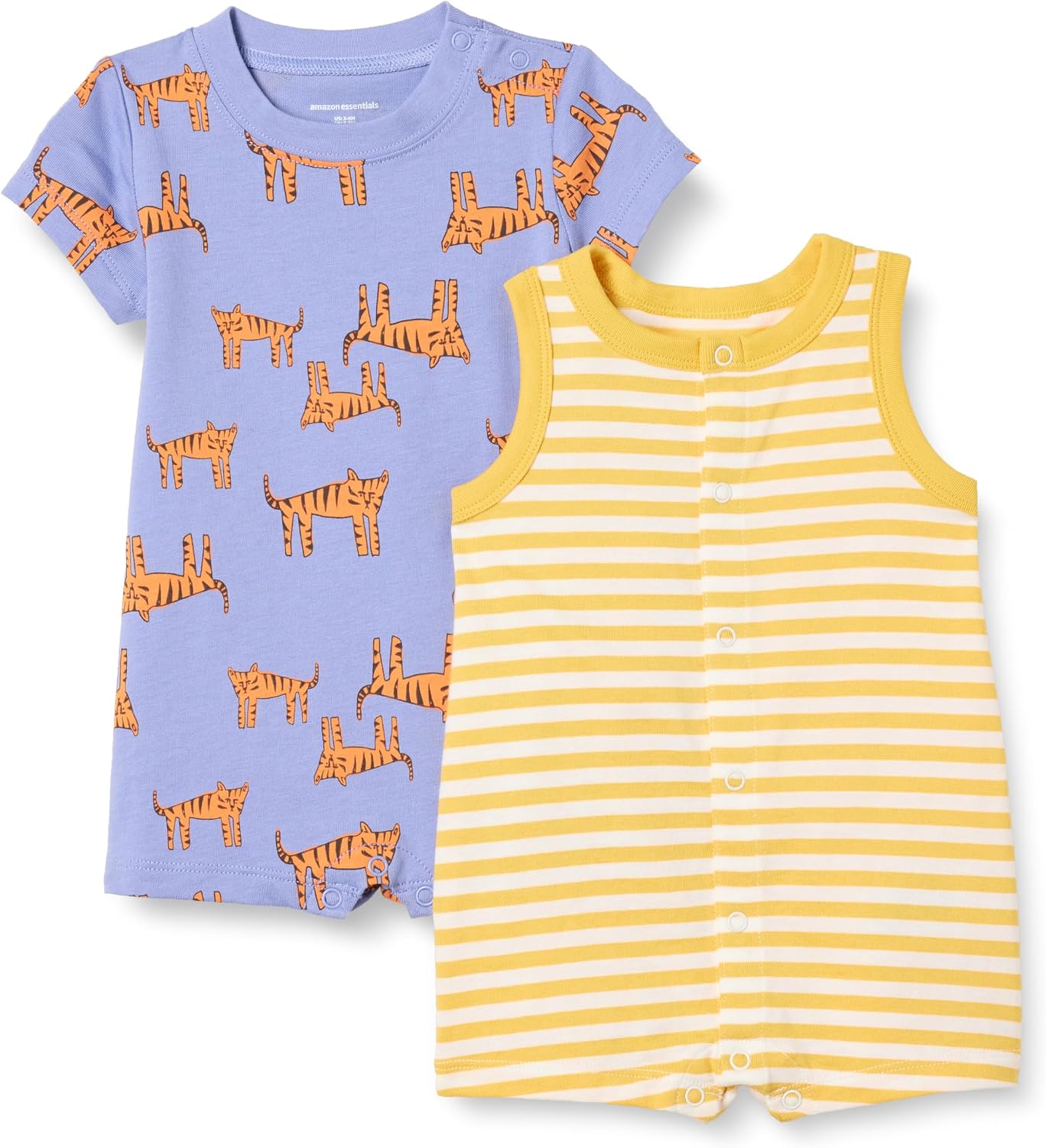 Amazon Essentials Unisex Babies’ Cotton Jersey Sleeveless and Short-Sleeve Romper Set, Pack of 2