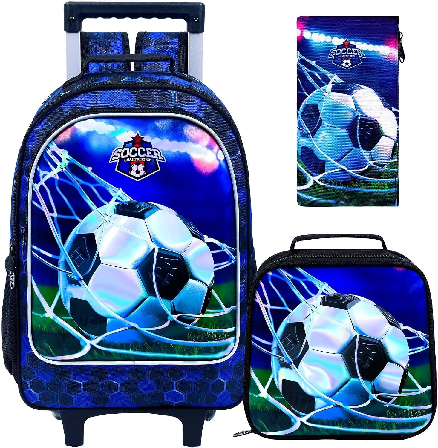 gxtvo Rolling Backpack for Boys, Roller Wheeled Bookbag – Wheeled Elementary School Bag – 3PCS Soccer Backpack