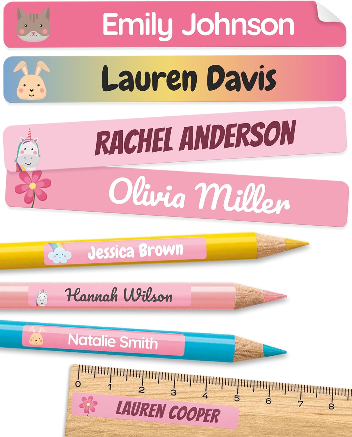 Personalized Kids Name Labels for Pencils Pink [75pcs] – Waterproof Name Stickers for School & Daycare – Pencil Custom Name Stickers – Children Name Stick On Labels for Pens (2.0”x0.3”)