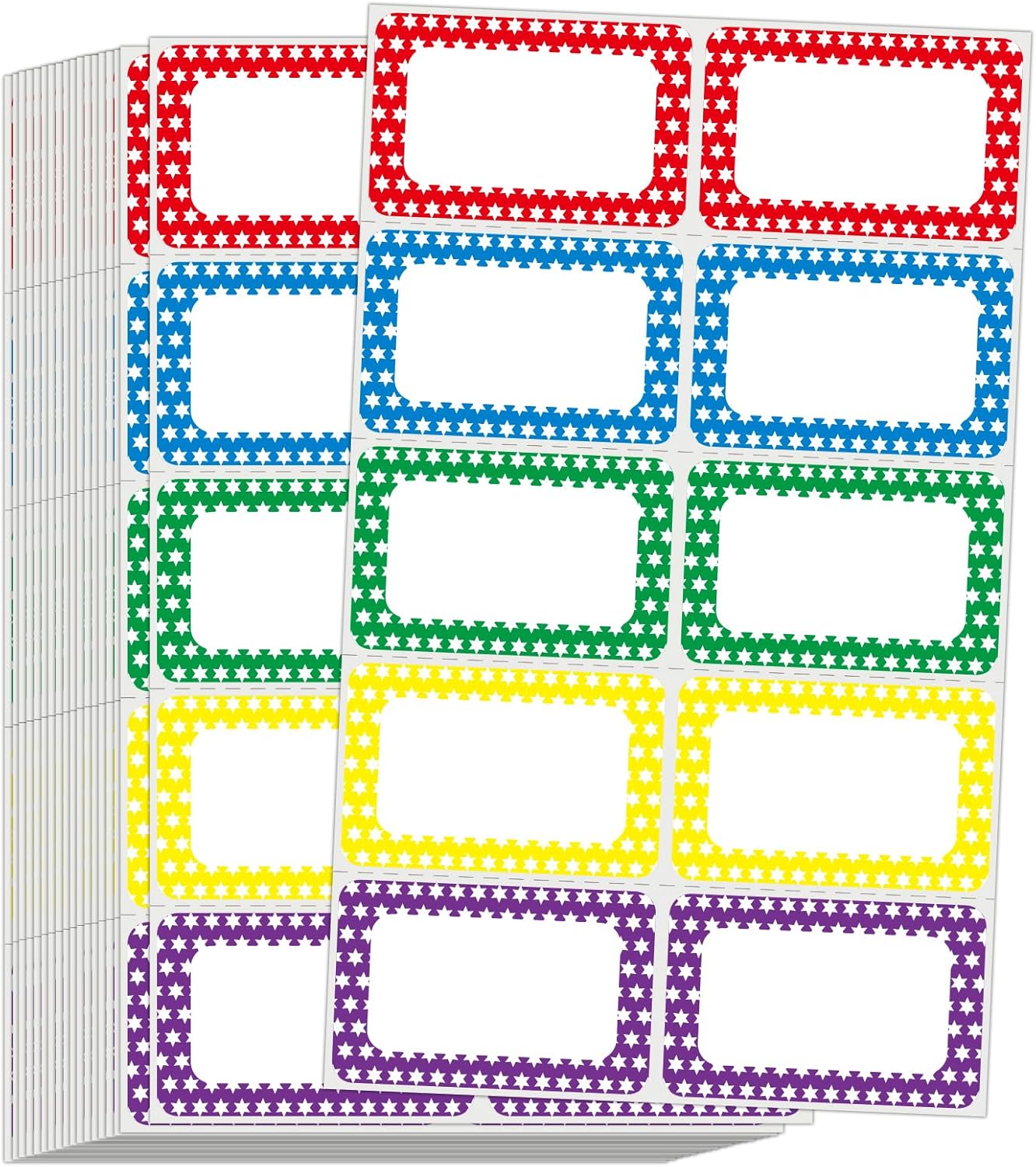 L LIKED 200 Name Tags Stickers, Colorful Star Border, 3.5″ x 2.25″ Name Labels for School Office Home (200 Labels)
