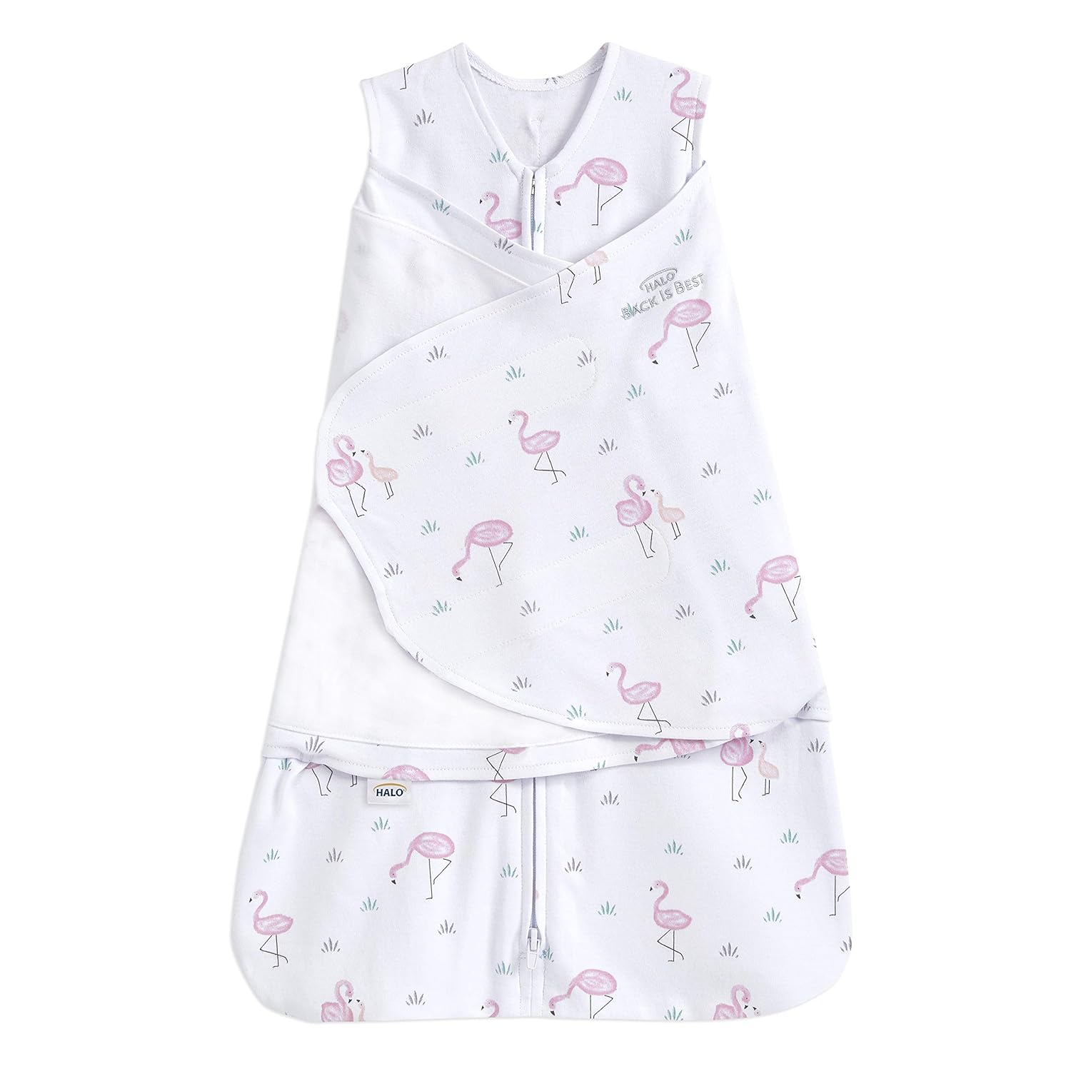 HALO 100% Cotton Sleepsack Swaddle, 3-Way Adjustable Wearable Blanket, TOG 1.5, Flamingos, Newborn, 0-3 Months