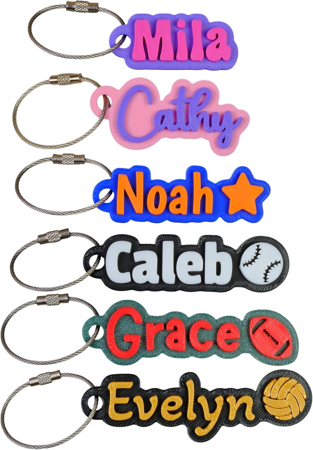 SuperFineDeesigns Bag and Water Bottle Name Tag with Cable – Custom Durable 3D Printed Name Tag Backpack & Sports Bottles