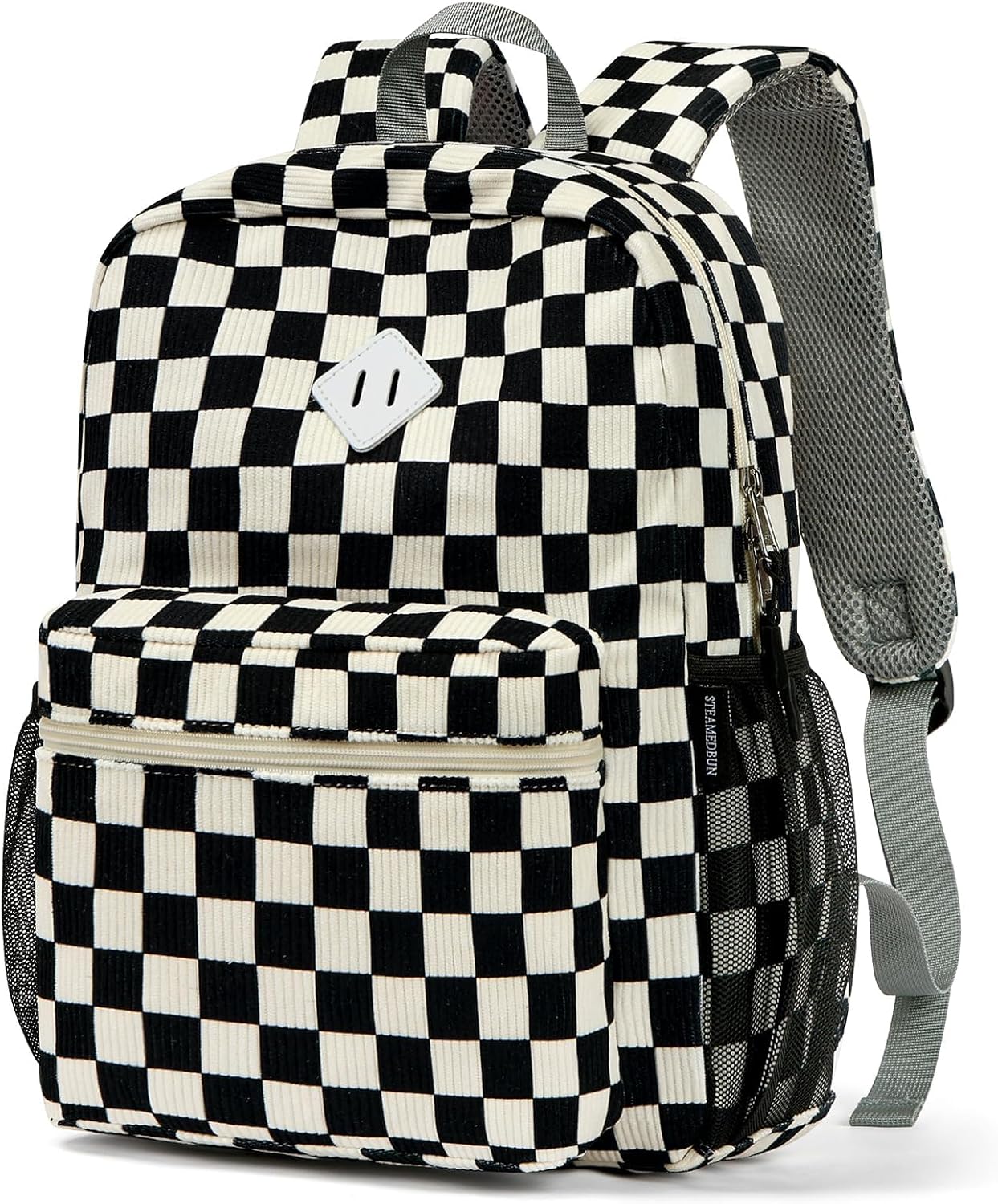 STEAMEDBUN Corduroy Kids Backpack for Boys Girls 3-8, Boys Backpack for Elementary Kindergarten – Checkered