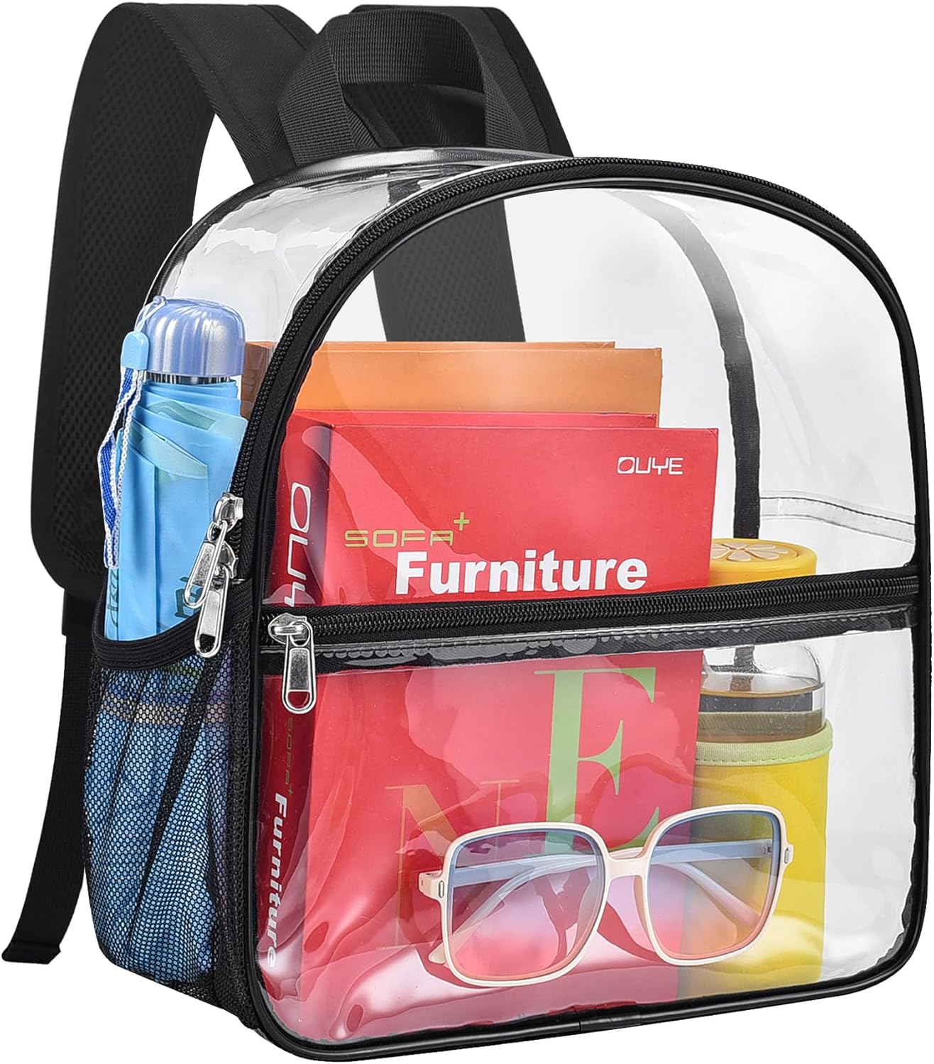 Paxiland Clear Backpack Stadium Approved 12×12×6 with Reinforced and Wider Shoulder Straps, Small Clear Bag for Schools, Concerts, Work, Festivals and Sporting Events – Black