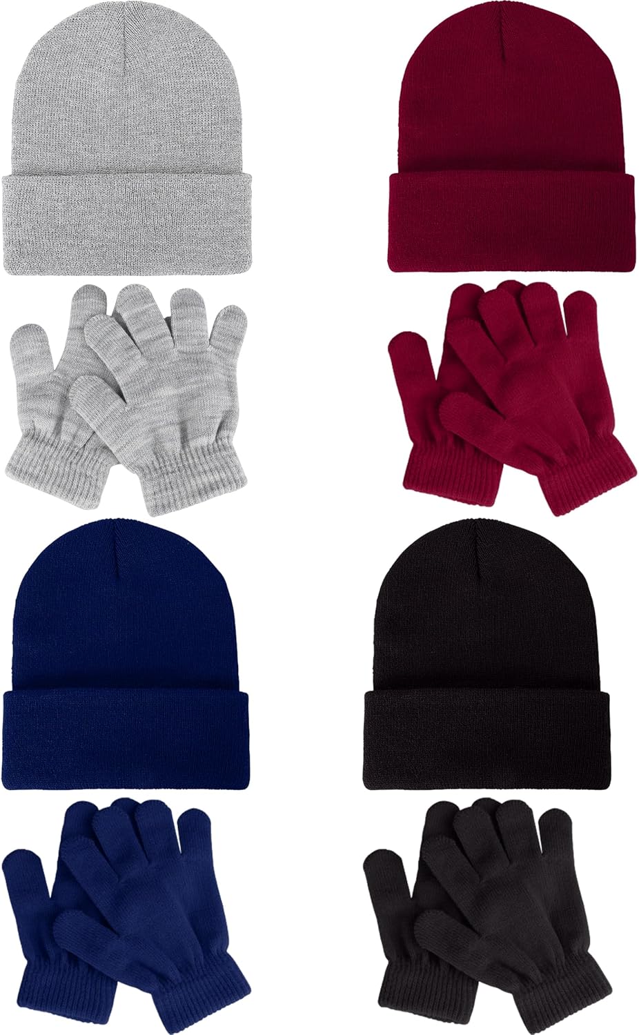 Glooarm 8 Pack Kids Beanie Hats and Gloves Set Kid’s Knitted Beanies Hat Winter Gloves for Boys Girls