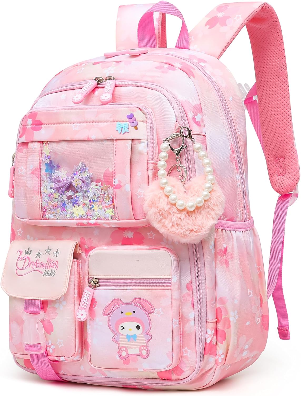Lovely Girls Backpack School Bag for Students Kids Book Bag with Multiple Pockets Splash-proof Children’s Backpack（17inch Pink）