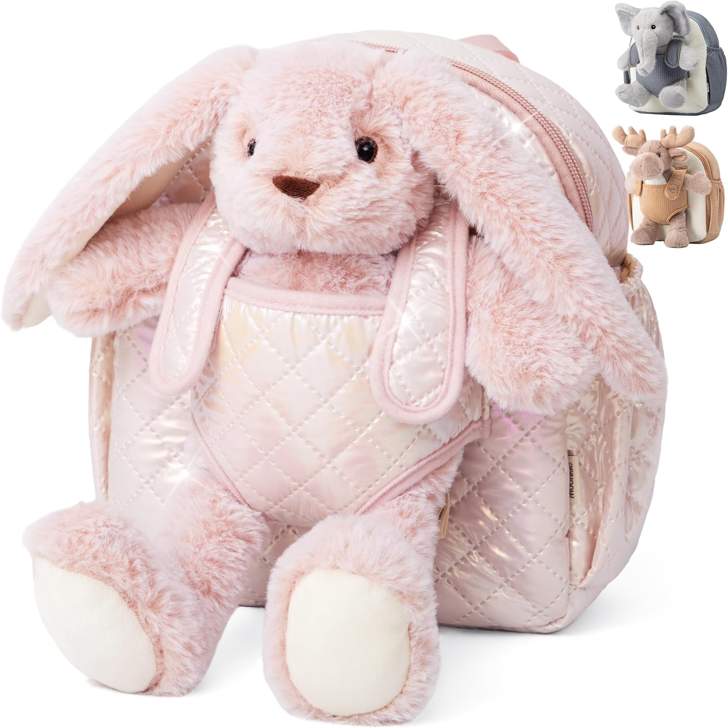 Moonkie Hug & Go™ Bunny Toddler Backpack – Soft Plush Bag with Detachable Toy for Girls Aged 2–4 | Perfect for Daycare, Travel & Birthday Gifts